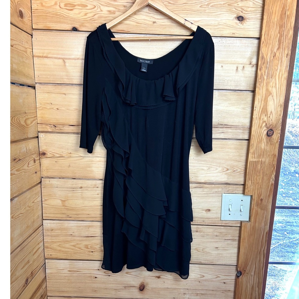 White House Black Market Black Ruffle Asymmetrical Hem Cocktail Dress‎ Large